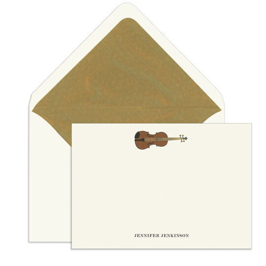 Violin Engraved Motif Flat Note Cards